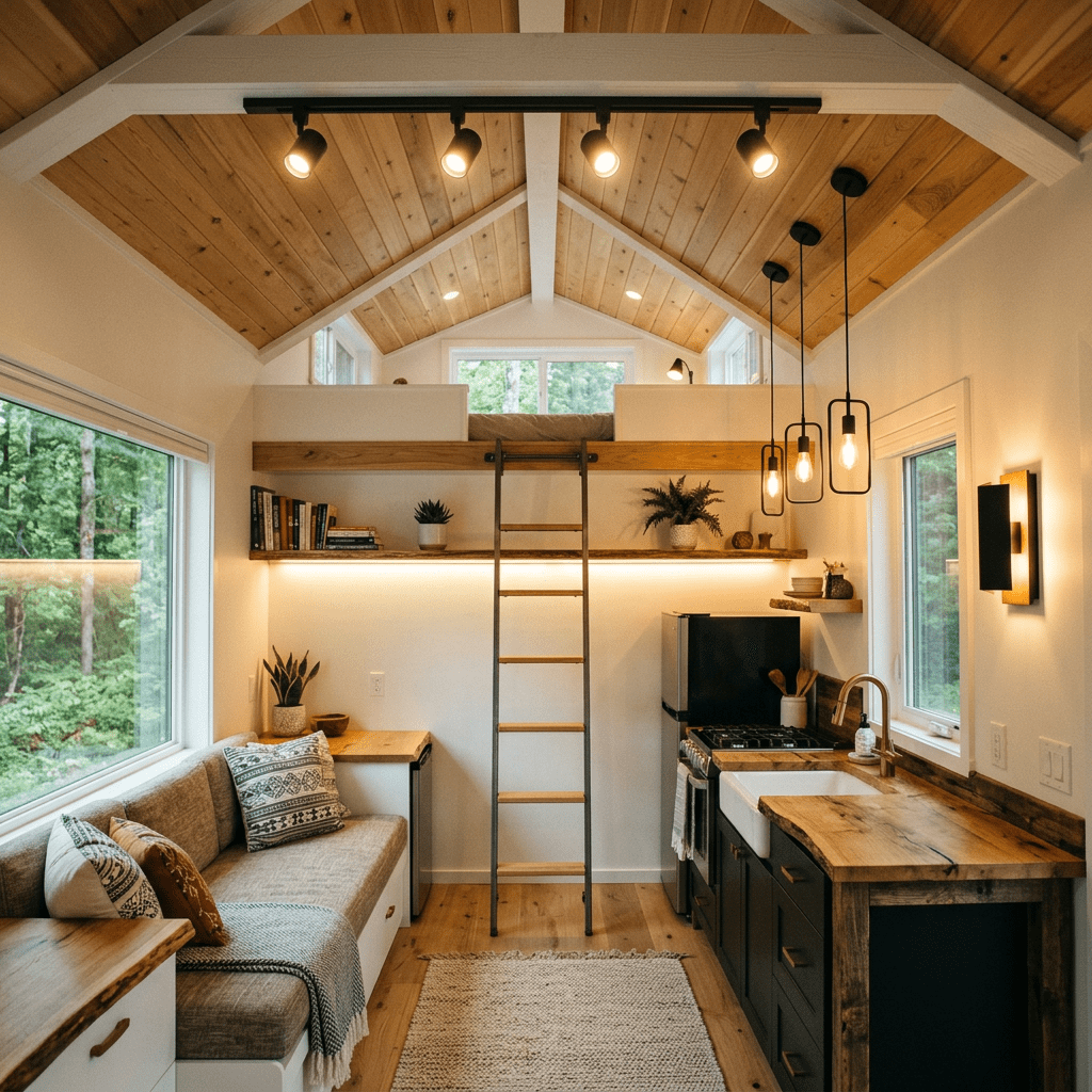 Add modern lighting fixtures to tiny home